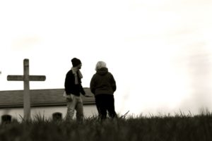 Lauralee Farrer and cinematographer Jordan McMahon in the graveyard