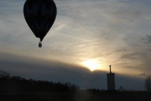 Aerial shooting high over Huntington for Compline