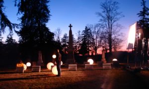 filming "compline" in the cemetary at dusk