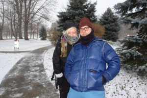 Lauralee Farrer and Jordan McMahon in the cold snow