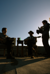 Abe shooting on the "None" rooftop